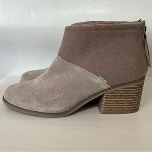 Toms Lacy Desert Taupe Suede Ankle Booties Chunky Heel